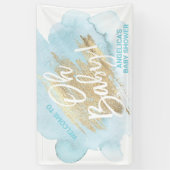 Baby shower Blue Gold Waterverf Banner (Verticaal)