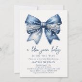 Baby shower Blue Jean Bow Invitation (Devant)