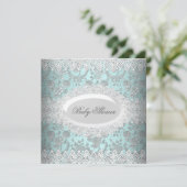  Baby shower Blue Lace Damask Kaart (Staand voorkant)
