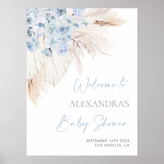 Baby shower Blue Pampas Grass Boy Affiche de bienv (Devant)