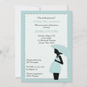 Baby shower Blue Polka Point Umbrella Invitation
