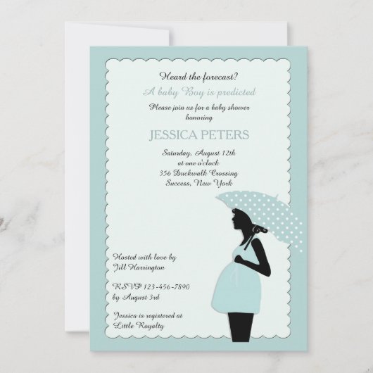 Baby shower Blue Polka Point Umbrella Invitation (Devant)