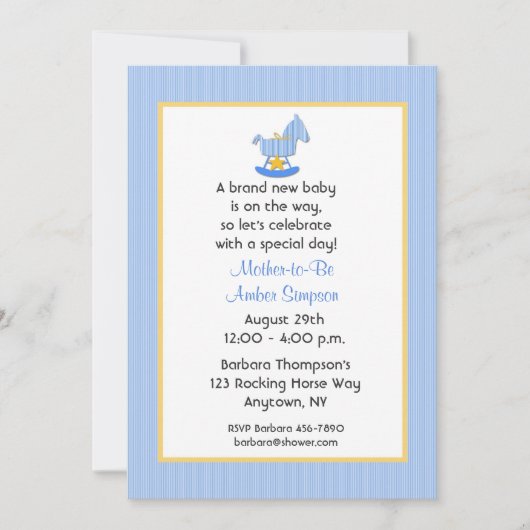 Baby shower Blue Rocking Horse Invitation (Devant)