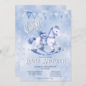 Baby shower Blue Rocking Horse Invitation (Devant / Derrière)