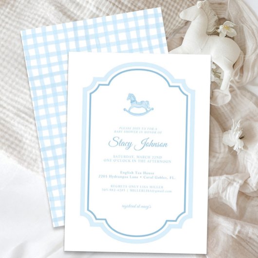 Baby shower Blue Rocking Horse Invitation | Garçon