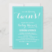 Baby shower Blue Script Twins Invitation (Devant)