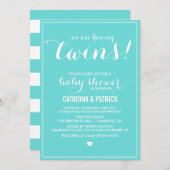 Baby shower Blue Script Twins Invitation (Devant / Derrière)