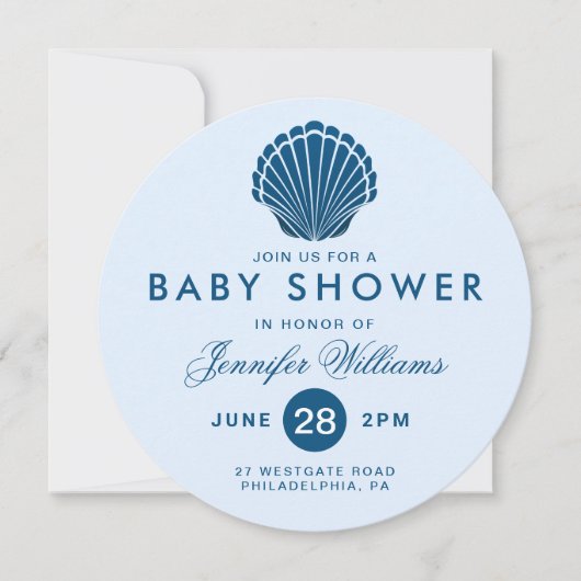 Baby shower | Blue Seashell Beach Invitation (Devant)