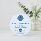 BABY SHOWER | Blue Seashell Beach Invite Kaart (Staand voorkant)