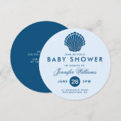 BABY SHOWER | Blue Seashell Beach Invite Kaart (Voorkant / Achterkant)