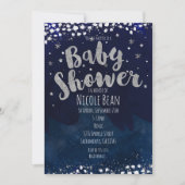 Baby shower Blue & Silver Starry Night Invitations (Devant)