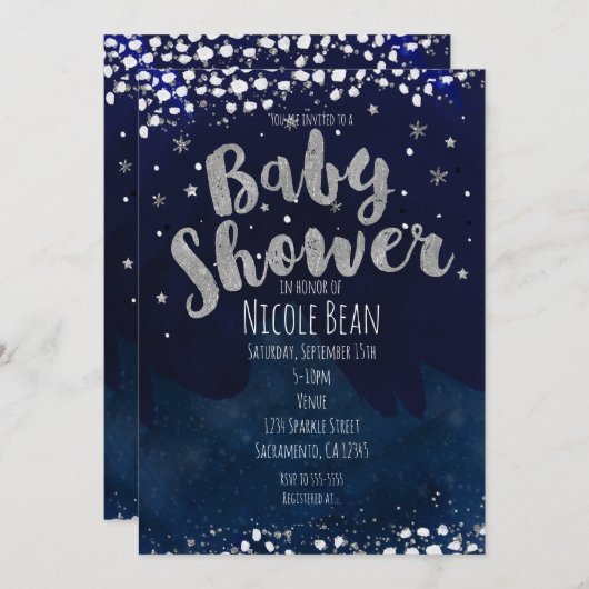 Baby shower Blue & Silver Starry Night Invitations (Devant / Derrière)