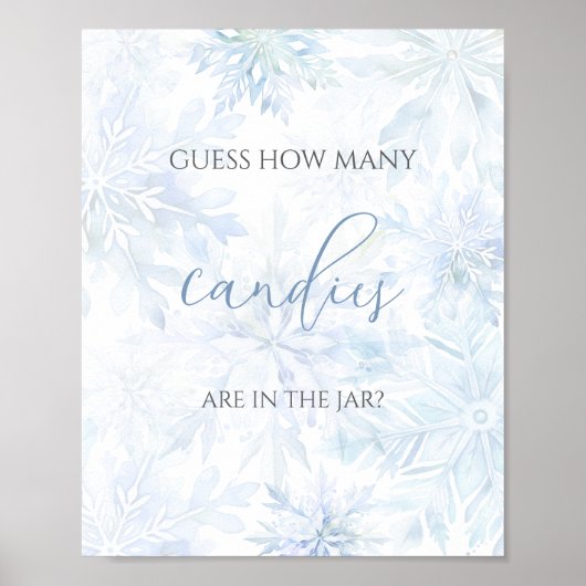 Baby Shower Blue Snowflake Guess How Many Candies Poster (Voorkant)