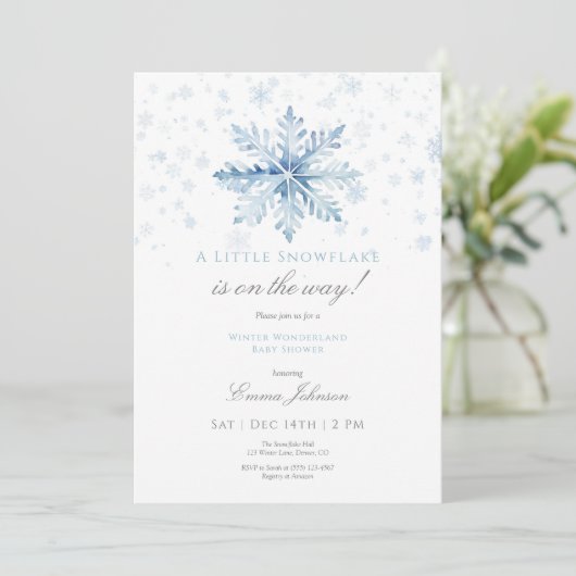 Baby shower Blue Snowflake Invitation (Debout devant)