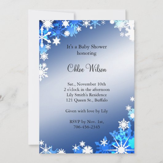 Baby shower Blue Snowflakes Invitation (Devant)