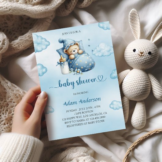 Baby shower Blue Teddy Bear Invitation pour garçon