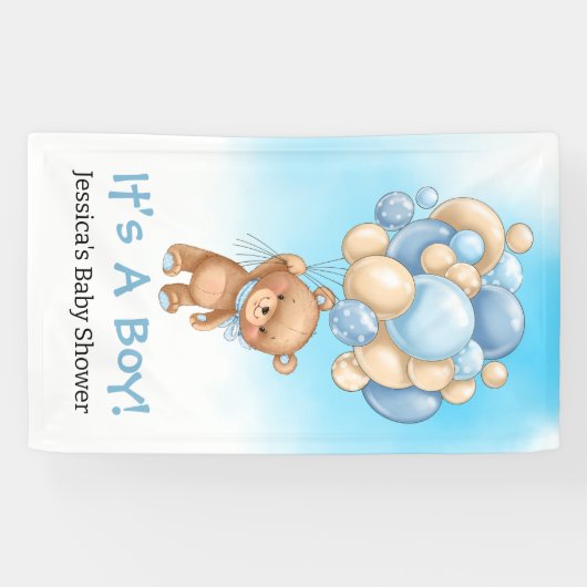 Baby shower Blue Teddy is een jongen Spandoek (Horizontaal)