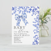 Baby shower Blue Toile Bow invitation (Debout devant)