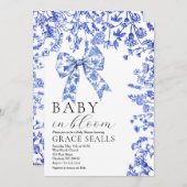 Baby shower Blue Toile Bow invitation (Devant / Derrière)