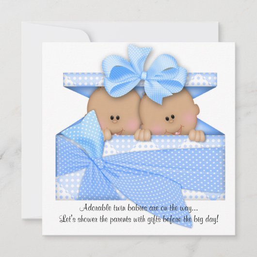 Baby shower Blue TWIN Invitation afro-américaine (Devant)