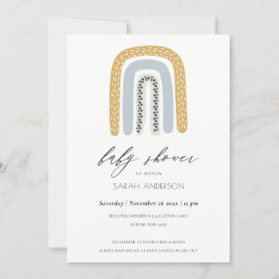 BABY SHOWER BLUSH BLUE HEART RAINBOW INVITATION