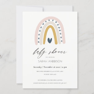 BABY SHOWER BLUSH BLUE HEART RAINBOW INVITATION