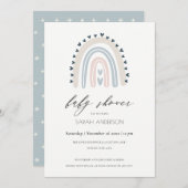 BABY SHOWER BLUSH BLUE HEART RAINBOW INVITATION (Devant / Derrière)