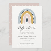 BABY SHOWER BLUSH BLUE HEART RAINBOW INVITATION (Devant / Derrière)