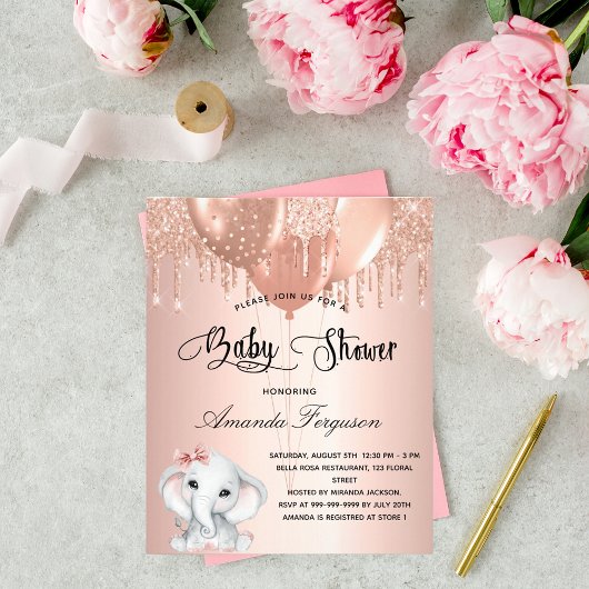 Baby shower blush elephant girl budget flyer