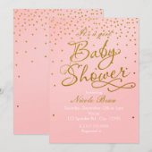 BABY SHOWER Blush Pink & Gold Confetti Uitnodiging (Voorkant / Achterkant)
