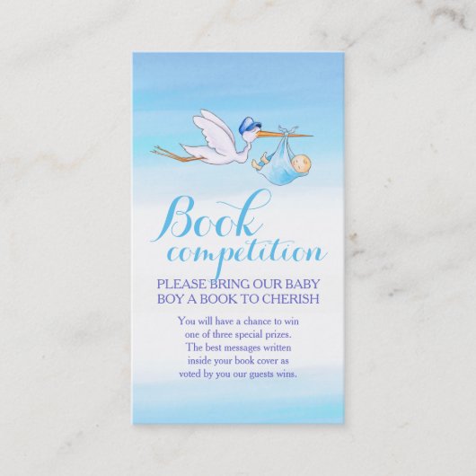 Baby shower boek wedstrijd jongen ooievaar kunst k visitekaartje (Voorkant)
