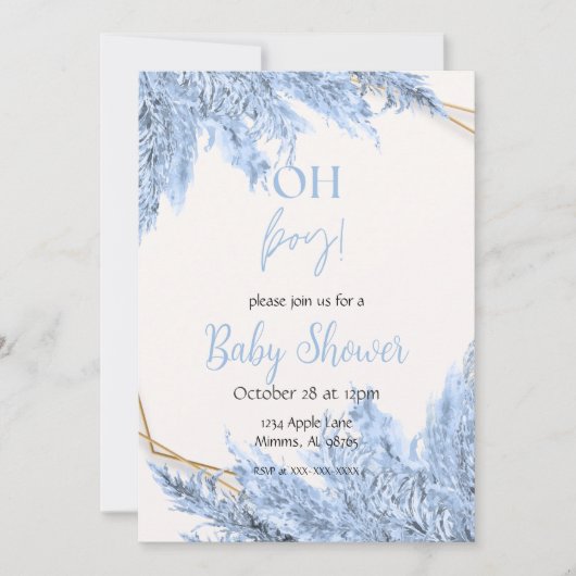Baby shower Boho bleu clair Invitation (Devant)