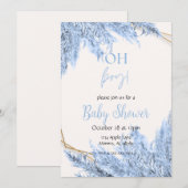 Baby shower Boho bleu clair Invitation (Devant / Derrière)