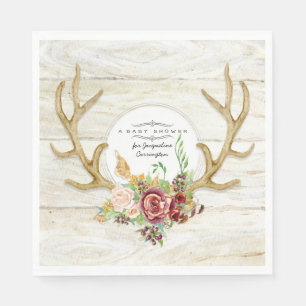 Baby shower Boho Blush Bourgogne Roos Deer Antlers Servet