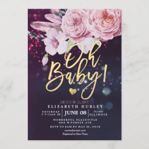 Baby shower Boho Floral Feather Paars Bokeh Light Kaart