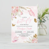Baby shower Boho Pink Butterfly Invitation (Debout devant)