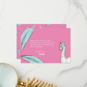 Baby shower Boho Pink Llama Feather bedankje Bedankkaart