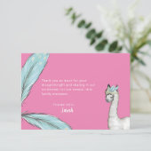 Baby shower Boho Pink Llama Feather Merci Note (Debout devant)