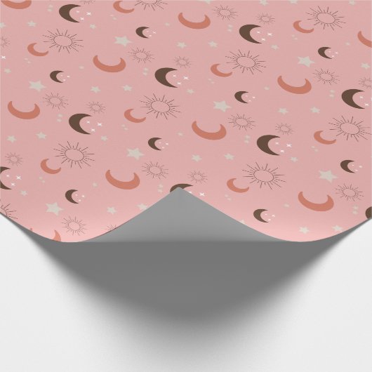 Baby shower Boho Pink Tones maansterren zon Cadeaupapier (Hoek)