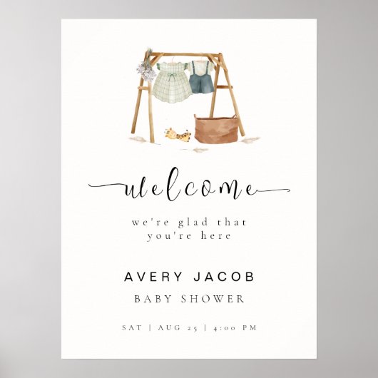 Baby shower Boho simple Affiche de bienvenue (Devant)