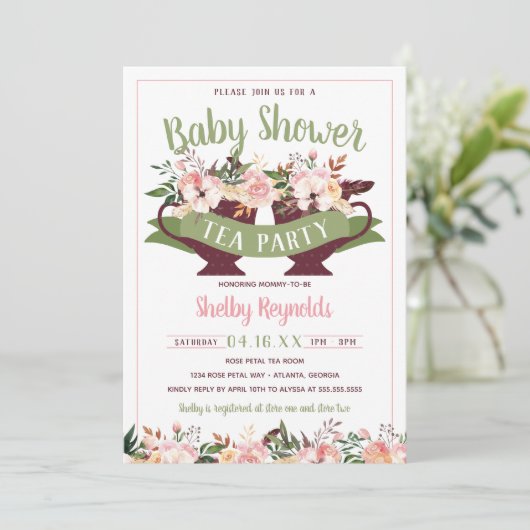 Baby shower Boho Tea Party Invitation (Debout devant)
