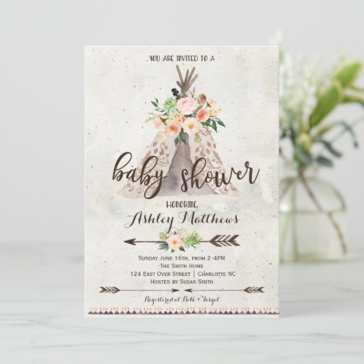 Baby shower Boho TeePee invitation (Debout devant)