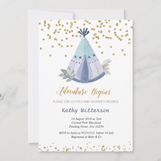 Baby shower Boho Teepee Invitation (Devant)