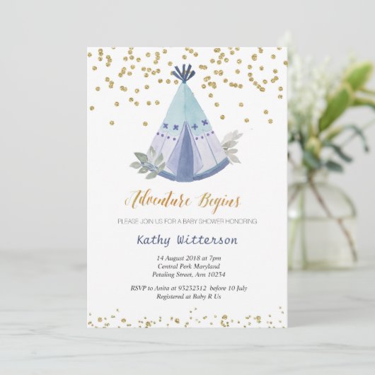 Baby shower Boho Teepee Invitation (Debout devant)