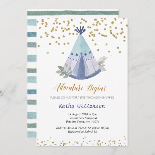 Baby shower Boho Teepee Invitation (Devant / Derrière)