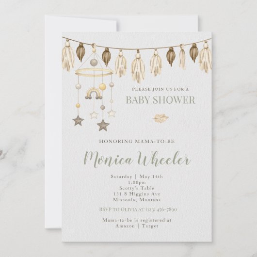 Baby shower Boho Watercolor Invitation (Devant)
