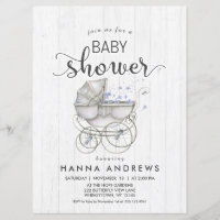 Baby shower Bois blanc & Carriage Boy Invitation