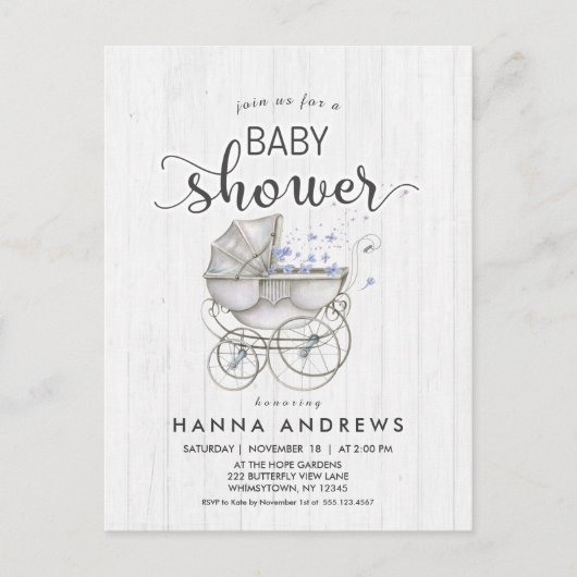 Baby shower Bois blanc & Carriage Boy Invitation (Devant)
