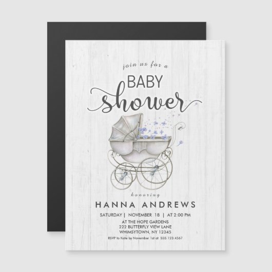 Baby shower Bois blanc & Carriage Boy Invitation (Devant / Derrière)