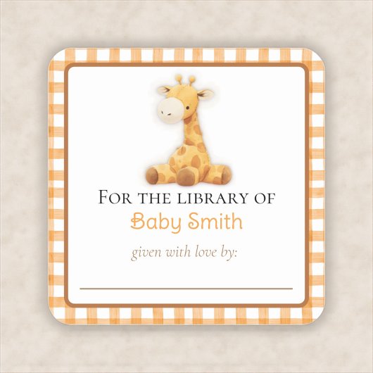 Baby shower Bookplate Sticker met pluche Giraffe
